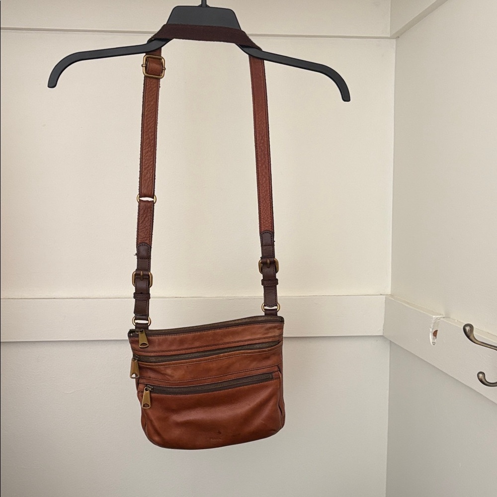 Fossil Tan Leather Messenger Bag